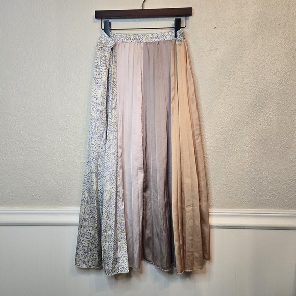 DownEast Satin Maxi Skirt Paneled‎ Colorblock Beige Animal Print Lined Large - Picture 1 of 11